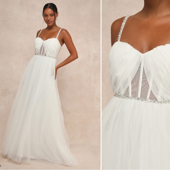 Lulus Dresses & Skirts - Lulu's White Gown with Silver Accents